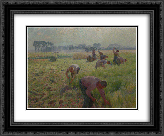 Flax harvesting 24x20 Black Ornate Wood Framed Art Print Poster with Double Matting by Claus, Emile