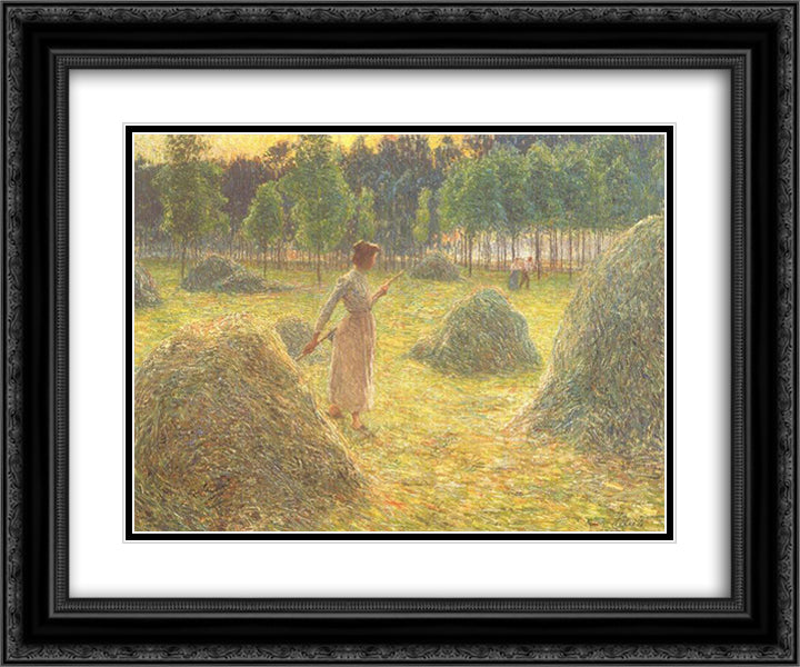 Hay stacks 24x20 Black Ornate Wood Framed Art Print Poster with Double Matting by Claus, Emile