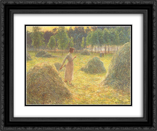 Hay stacks 24x20 Black Ornate Wood Framed Art Print Poster with Double Matting by Claus, Emile