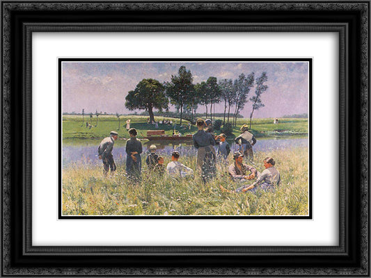 Le Pique-nique 24x18 Black Ornate Wood Framed Art Print Poster with Double Matting by Claus, Emile