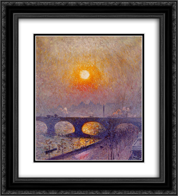 Sunset over Waterloo Bridge 20x22 Black Ornate Wood Framed Art Print Poster with Double Matting by Claus, Emile