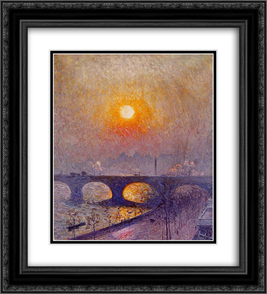 Sunset over Waterloo Bridge 20x22 Black Ornate Wood Framed Art Print Poster with Double Matting by Claus, Emile