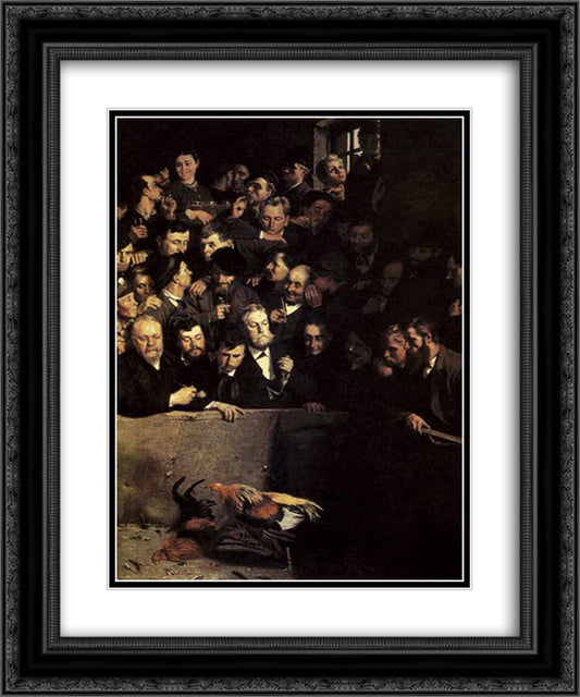 The Cock Fight 20x24 Black Ornate Wood Framed Art Print Poster with Double Matting by Claus, Emile