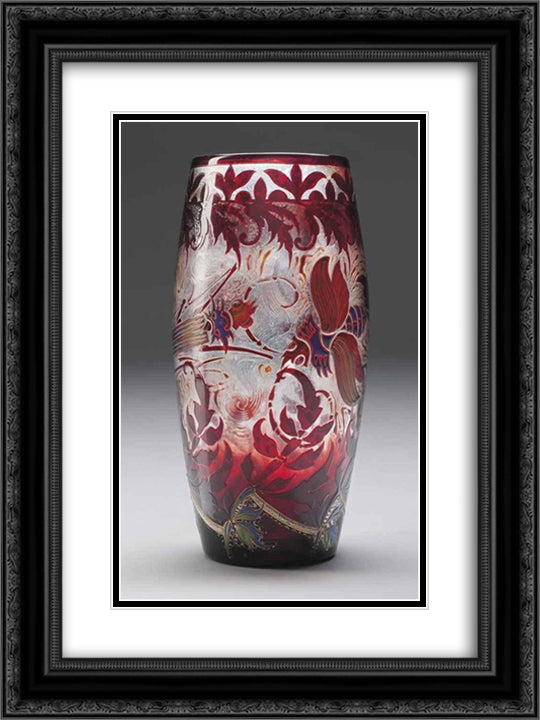 Cigales Vase 18x24 Black Ornate Wood Framed Art Print Poster with Double Matting by Galle, Emile