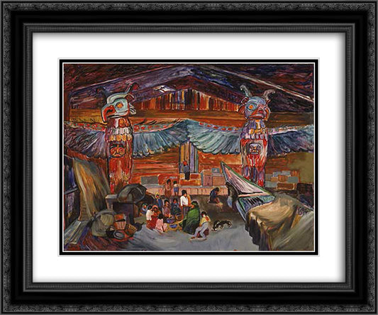 Indian House Interior with Totems 24x20 Black Ornate Wood Framed Art Print Poster with Double Matting by Carr, Emily