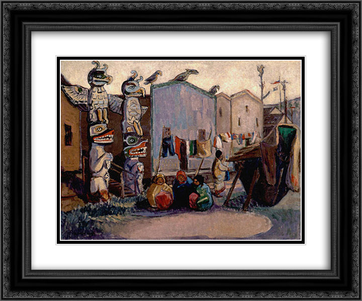 Indian Village, Alert Bay 24x20 Black Ornate Wood Framed Art Print Poster with Double Matting by Carr, Emily