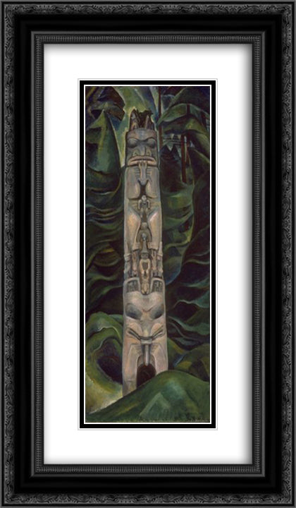 Totem and Forest 14x24 Black Ornate Wood Framed Art Print Poster with Double Matting by Carr, Emily