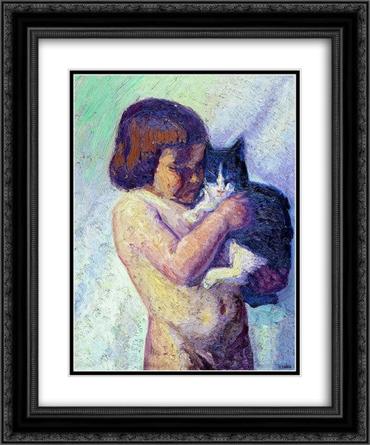 Child with cat 20x24 Black Ornate Wood Framed Art Print Poster with Double Matting by Zairis, Emmanuel