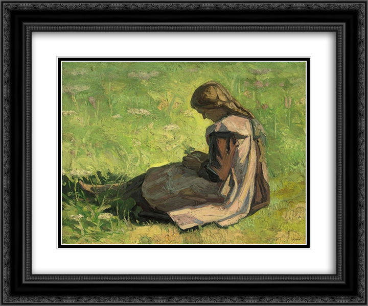 Girl sitting in the grass 24x20 Black Ornate Wood Framed Art Print Poster with Double Matting by Zairis, Emmanuel