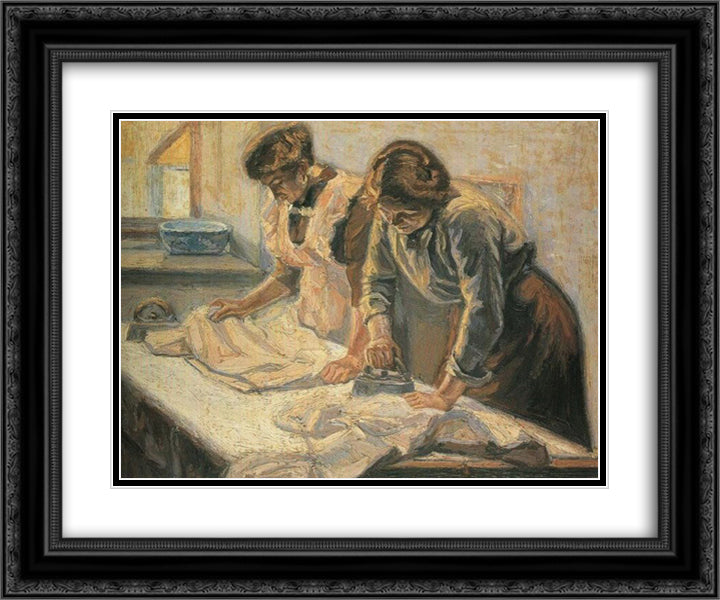 Women ironing 24x20 Black Ornate Wood Framed Art Print Poster with Double Matting by Zairis, Emmanuel