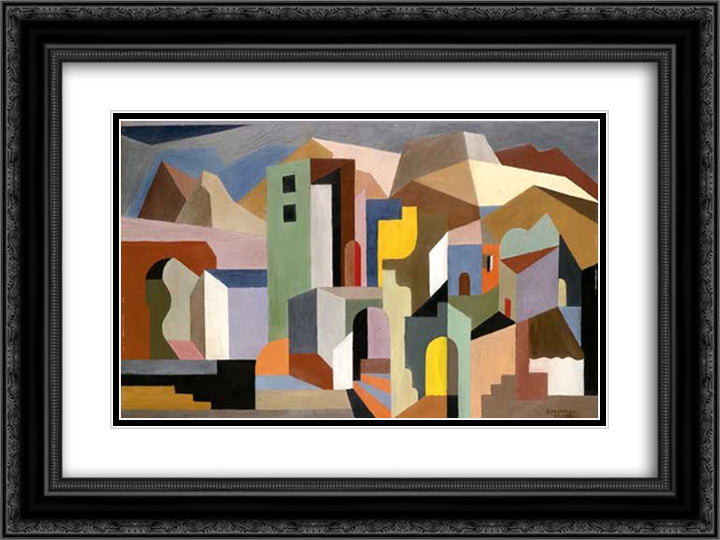 Architectural Form of Future Ideal Landscape 24x18 Black Ornate Wood Framed Art Print Poster with Double Matting by Prampolini, Enrico