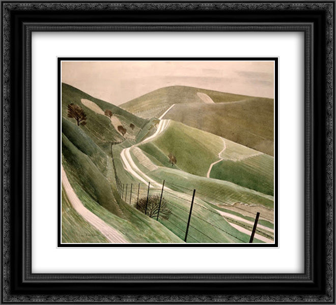 Chalk Paths 22x20 Black Ornate Wood Framed Art Print Poster with Double Matting by Ravilious, Eric