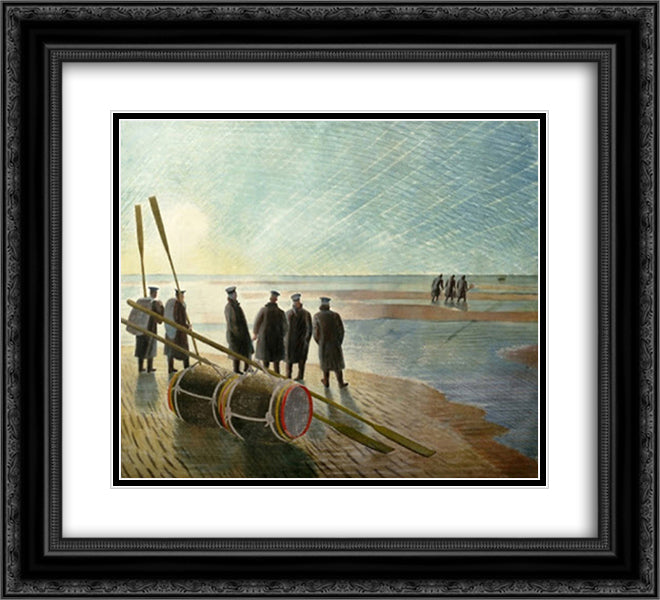 Dangerous work at low tide 22x20 Black Ornate Wood Framed Art Print Poster with Double Matting by Ravilious, Eric