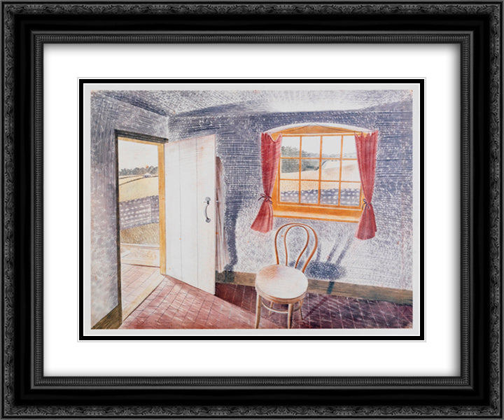 Interior at Furlongs 24x20 Black Ornate Wood Framed Art Print Poster with Double Matting by Ravilious, Eric