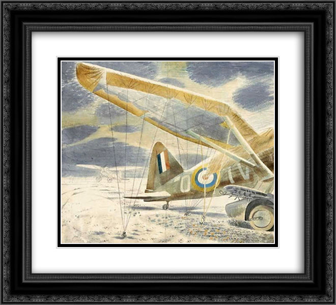 Lysanders in the snow 22x20 Black Ornate Wood Framed Art Print Poster with Double Matting by Ravilious, Eric