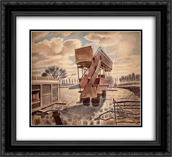 No. 29 Bus 22x20 Black Ornate Wood Framed Art Print Poster with Double Matting by Ravilious, Eric