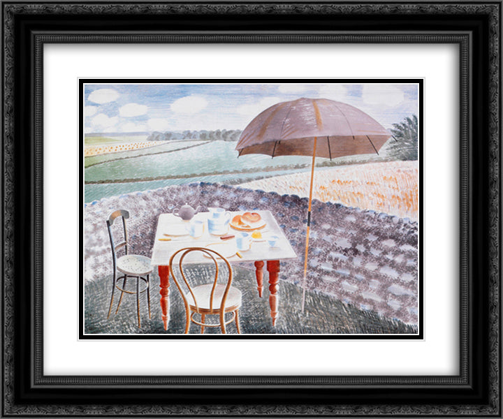 Tea at Furlongs 24x20 Black Ornate Wood Framed Art Print Poster with Double Matting by Ravilious, Eric