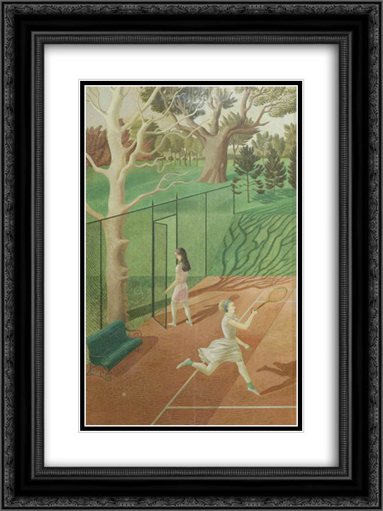 Tennis (triptych, left wing) 18x24 Black Ornate Wood Framed Art Print Poster with Double Matting by Ravilious, Eric