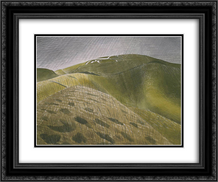 The Vale of the White Horse 24x20 Black Ornate Wood Framed Art Print Poster with Double Matting by Ravilious, Eric