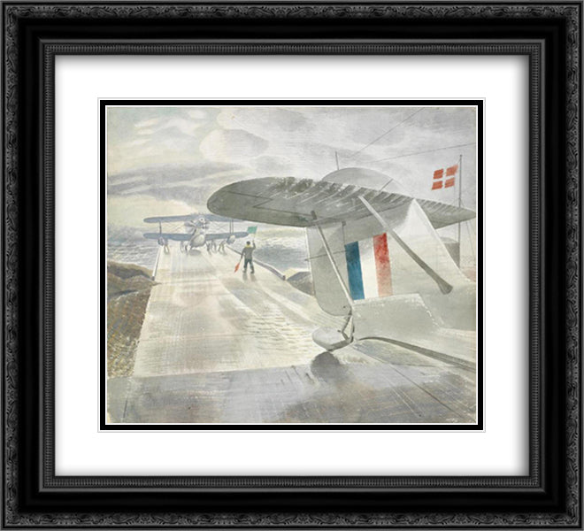 Walrus Aircraft on the Slipway 22x20 Black Ornate Wood Framed Art Print Poster with Double Matting by Ravilious, Eric