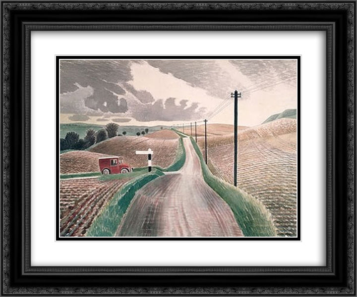 Wiltshire Landscape 24x20 Black Ornate Wood Framed Art Print Poster with Double Matting by Ravilious, Eric