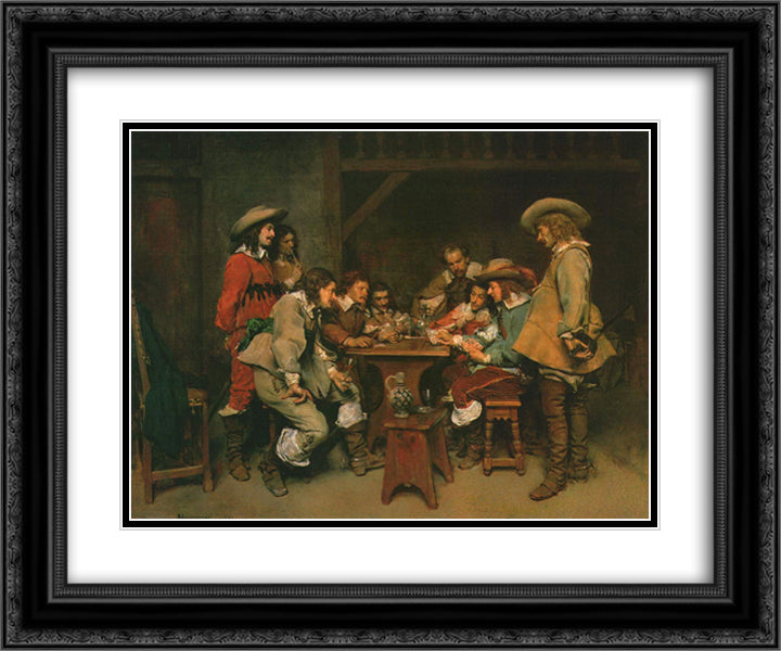 A Game of Piquet 24x20 Black Ornate Wood Framed Art Print Poster with Double Matting by Meissonier, Ernest