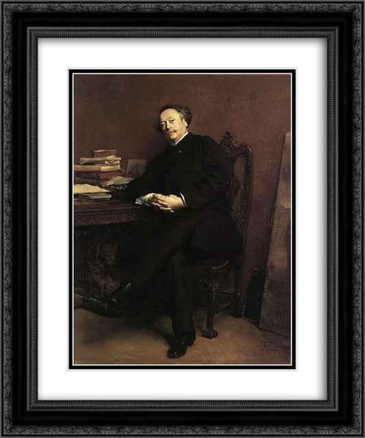 Alexandre Dumas, fils 20x24 Black Ornate Wood Framed Art Print Poster with Double Matting by Meissonier, Ernest