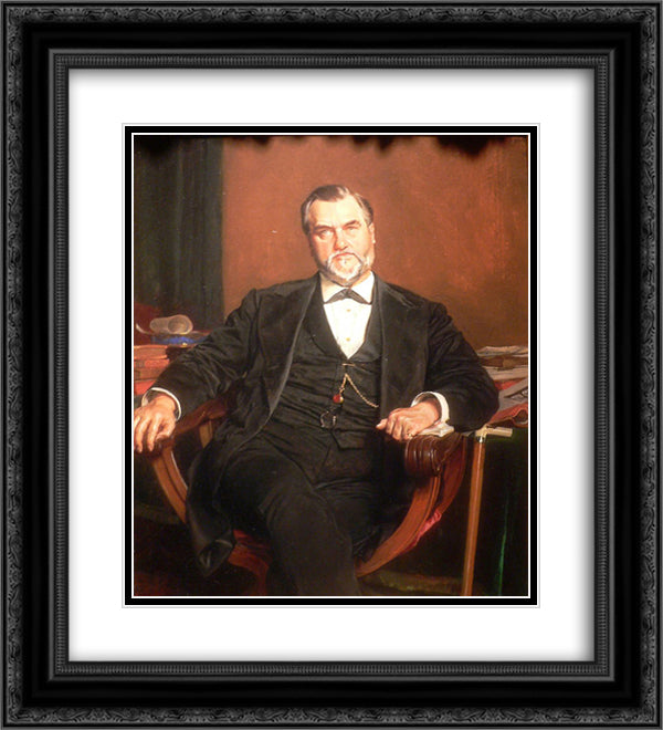 Leland Stanford 20x22 Black Ornate Wood Framed Art Print Poster with Double Matting by Meissonier, Ernest