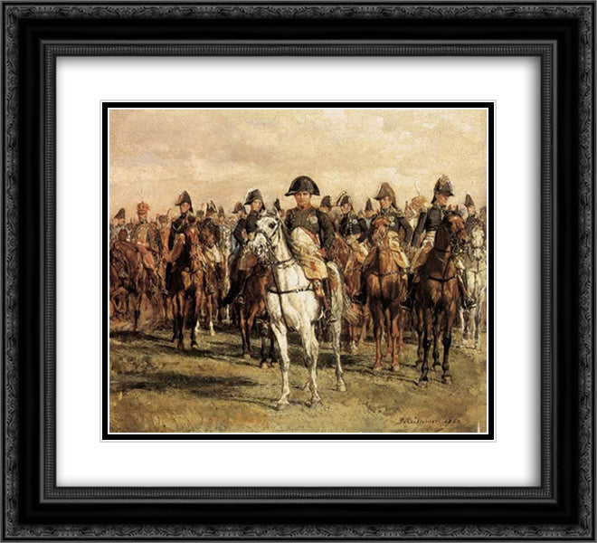 Napoleon and his Staff 22x20 Black Ornate Wood Framed Art Print Poster with Double Matting by Meissonier, Ernest