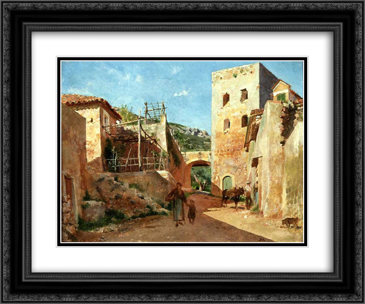 Street Scene near Antibes 24x20 Black Ornate Wood Framed Art Print Poster with Double Matting by Meissonier, Ernest