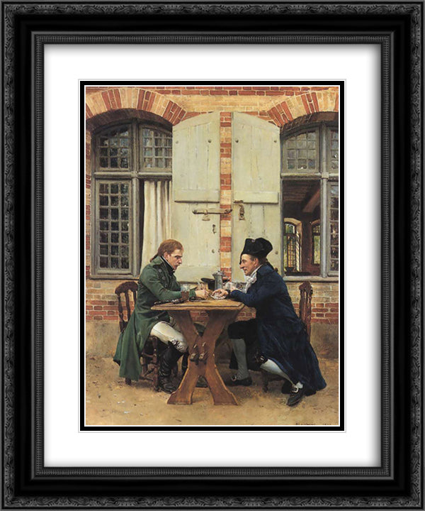 The Card Players 20x24 Black Ornate Wood Framed Art Print Poster with Double Matting by Meissonier, Ernest