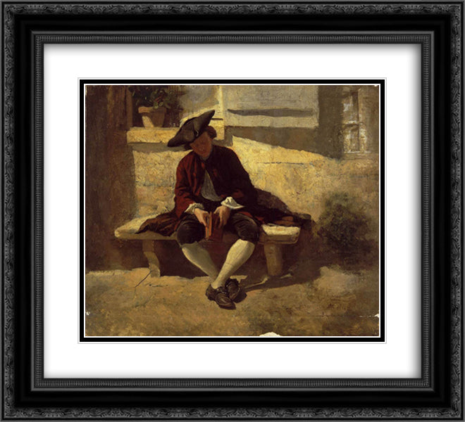 Young Man with a Book 22x20 Black Ornate Wood Framed Art Print Poster with Double Matting by Meissonier, Ernest