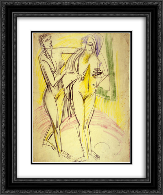 After the Bath 20x24 Black Ornate Wood Framed Art Print Poster with Double Matting by Kirchner, Ernst Ludwig