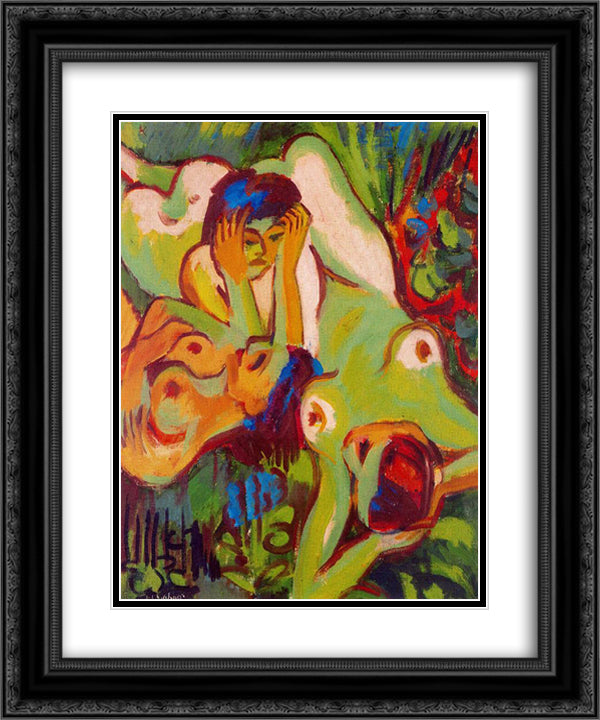 Bathers on the Lawn 20x24 Black Ornate Wood Framed Art Print Poster with Double Matting by Kirchner, Ernst Ludwig