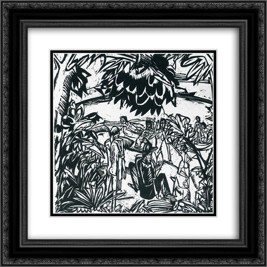 Bathers under Trees 20x20 Black Ornate Wood Framed Art Print Poster with Double Matting by Kirchner, Ernst Ludwig