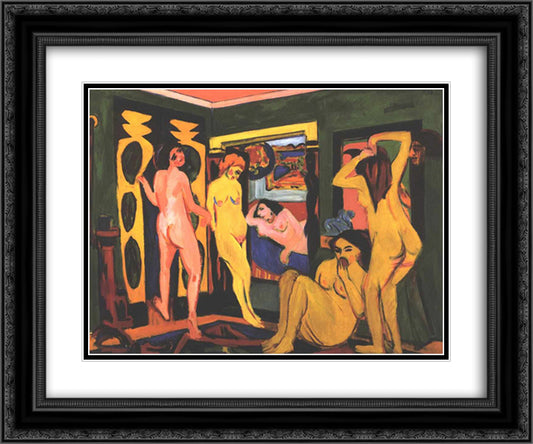 Bathing Women in a Room 24x20 Black Ornate Wood Framed Art Print Poster with Double Matting by Kirchner, Ernst Ludwig