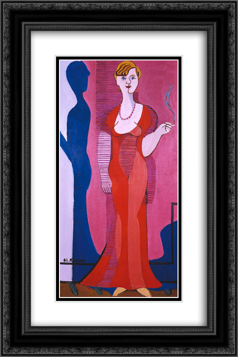 Blond Woman in a Red Dress, Portrait of Elisabeth Hembus 16x24 Black Ornate Wood Framed Art Print Poster with Double Matting by Kirchner, Ernst Ludwig