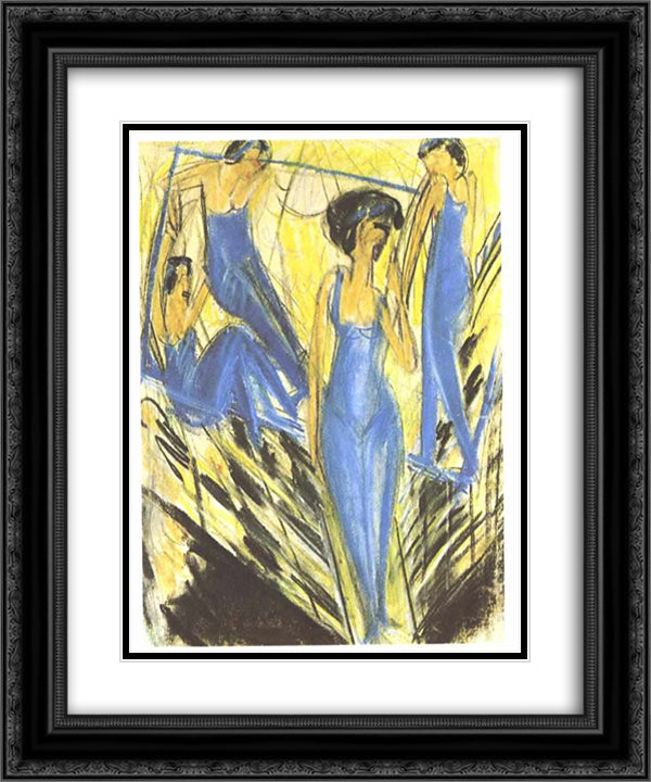 Blue Dressed Artists 20x24 Black Ornate Wood Framed Art Print Poster with Double Matting by Kirchner, Ernst Ludwig