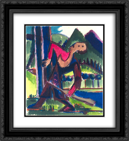 Boy with Arrow 20x22 Black Ornate Wood Framed Art Print Poster with Double Matting by Kirchner, Ernst Ludwig