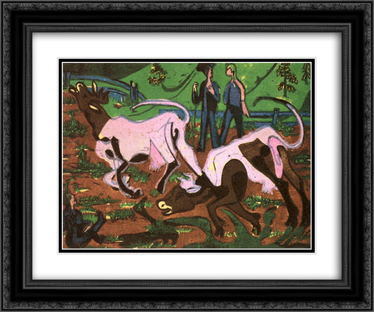 Cattles in the Spring 24x20 Black Ornate Wood Framed Art Print Poster with Double Matting by Kirchner, Ernst Ludwig