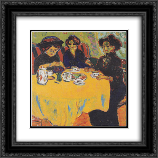 Coffee Drinking Women 20x20 Black Ornate Wood Framed Art Print Poster with Double Matting by Kirchner, Ernst Ludwig