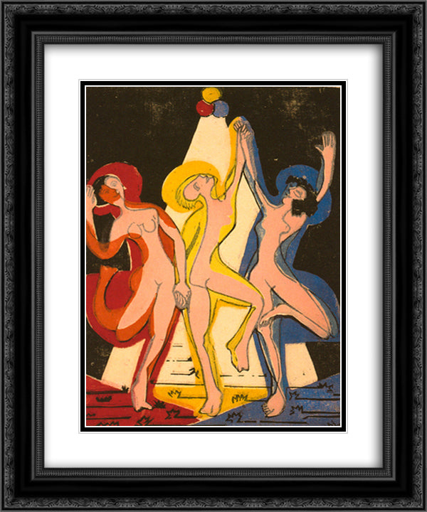 Colourful Dance 20x24 Black Ornate Wood Framed Art Print Poster with Double Matting by Kirchner, Ernst Ludwig