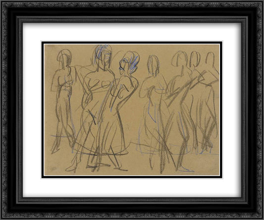 Dance Group of the Mary Wigman School in Dresden 24x20 Black Ornate Wood Framed Art Print Poster with Double Matting by Kirchner, Ernst Ludwig