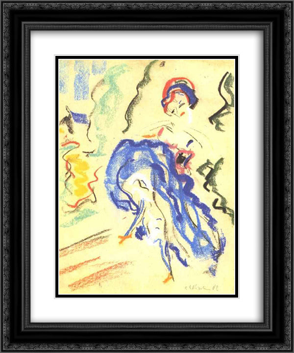 Dancer in a Blue Skirt 20x24 Black Ornate Wood Framed Art Print Poster with Double Matting by Kirchner, Ernst Ludwig