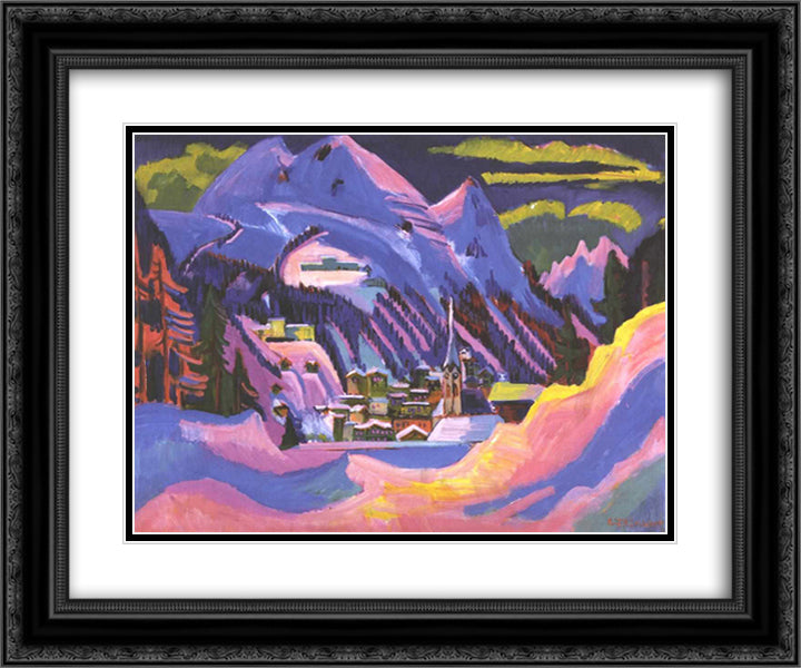 Davos in Snow 24x20 Black Ornate Wood Framed Art Print Poster with Double Matting by Kirchner, Ernst Ludwig