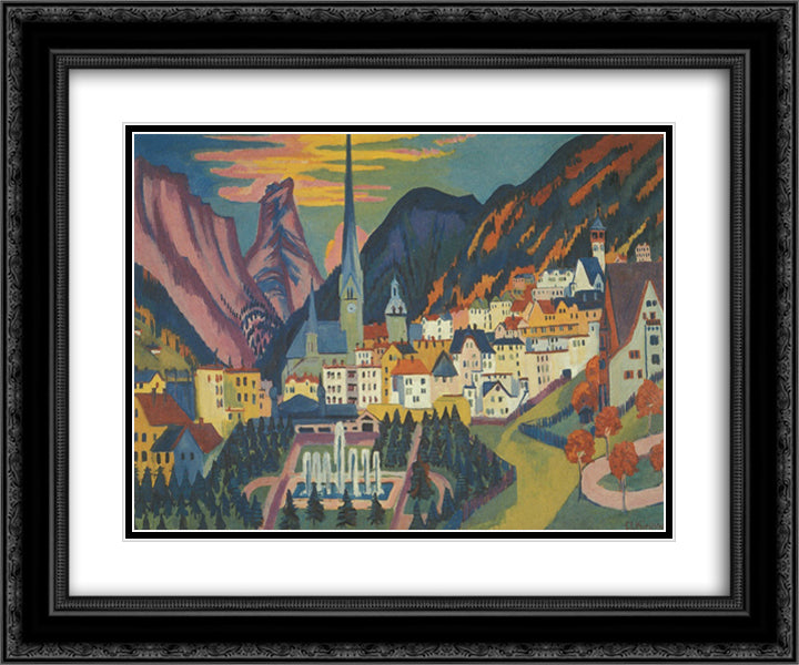 Davos in Summer 24x20 Black Ornate Wood Framed Art Print Poster with Double Matting by Kirchner, Ernst Ludwig
