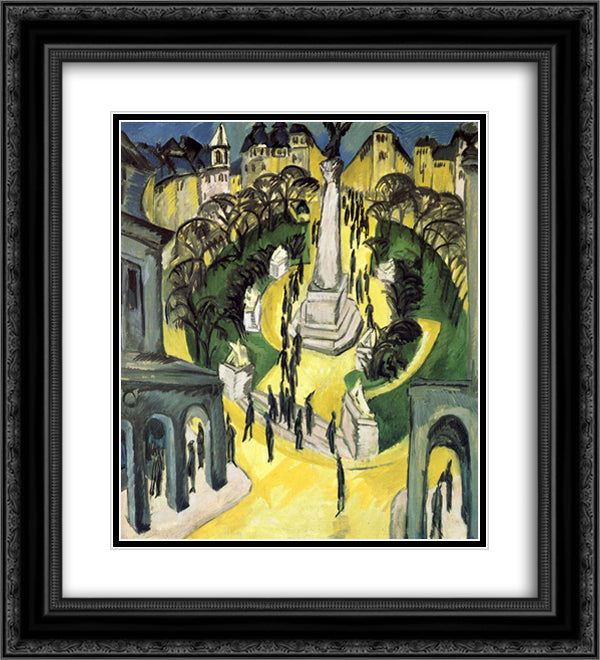 Der Belle Alliance Platz in Berlin 20x22 Black Ornate Wood Framed Art Print Poster with Double Matting by Kirchner, Ernst Ludwig