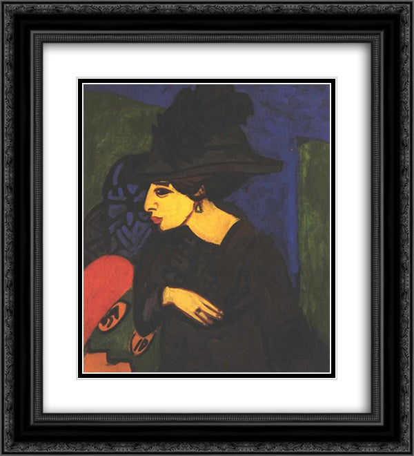 Dodo with a Big Feather Hat 20x22 Black Ornate Wood Framed Art Print Poster with Double Matting by Kirchner, Ernst Ludwig