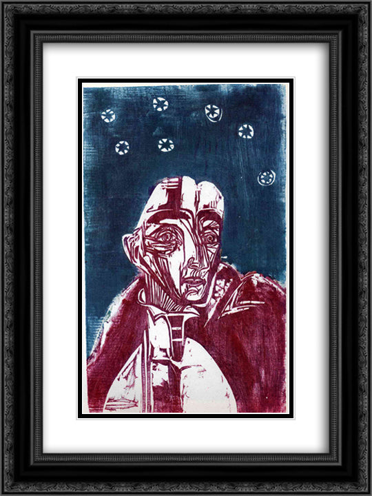 Donna Nella Notte 18x24 Black Ornate Wood Framed Art Print Poster with Double Matting by Kirchner, Ernst Ludwig