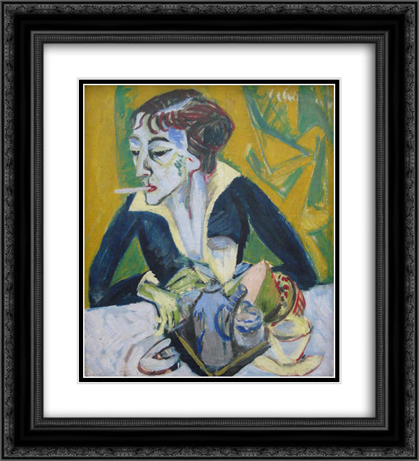 Erna with Cigarette 20x22 Black Ornate Wood Framed Art Print Poster with Double Matting by Kirchner, Ernst Ludwig